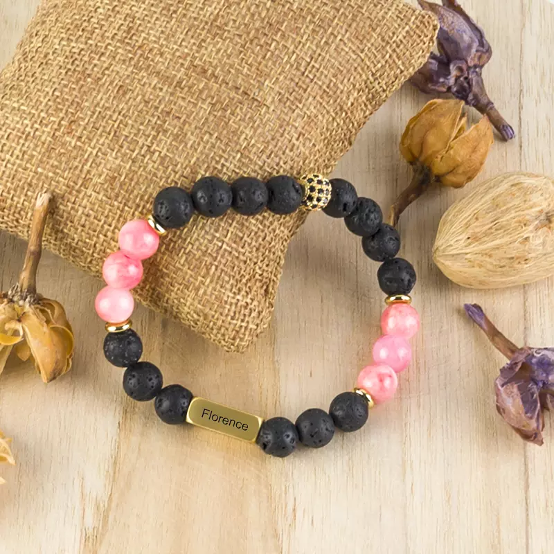 Bracelet en quartz rose personnalisé, bijou personnalisé pour femme, pour maman et pour mamie